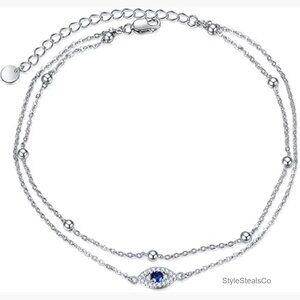 Sterling Silver Evil Eye Anklet with Daisy Sunflower Butterfly Charms